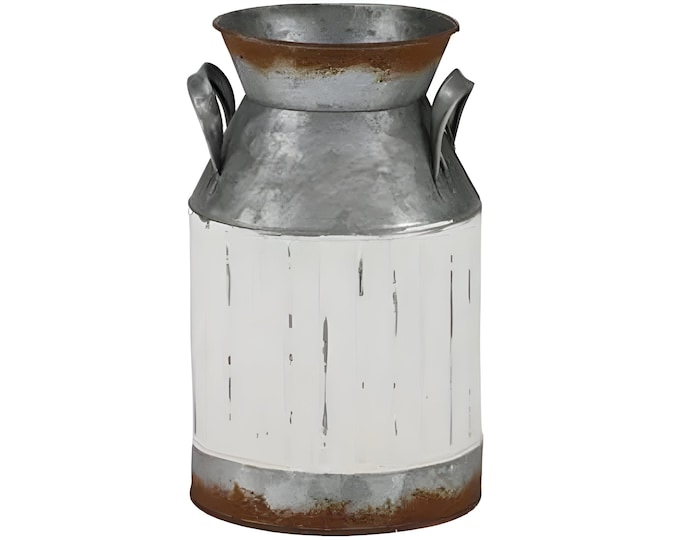 8" Rustic Galvanized Milk Jug Milk Can Floral Vase-Rusted w/Whitewash-Farmhouse Decor-Rustic Flower Vase-Rustic Decor-Floral Supply