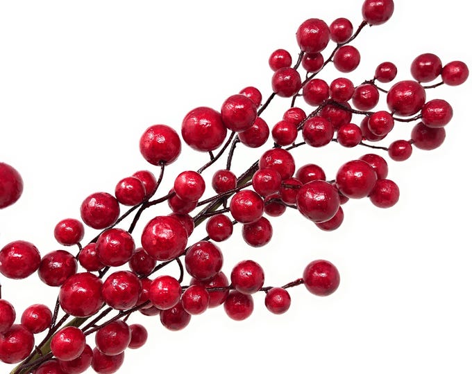 27"  Christmas Berry Stems, Shiny Red Weather Resistant Red Berry, Christmas Stems, Christmas Vase Filler, Christmas Decor