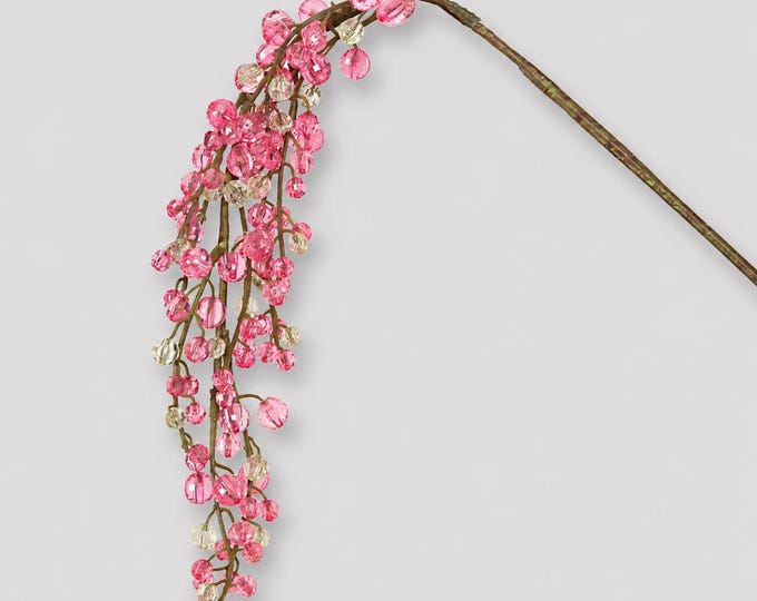 27" Acrylic Beaded Hanging Branch Spray on Stem, Vase Filler Wedding Decor