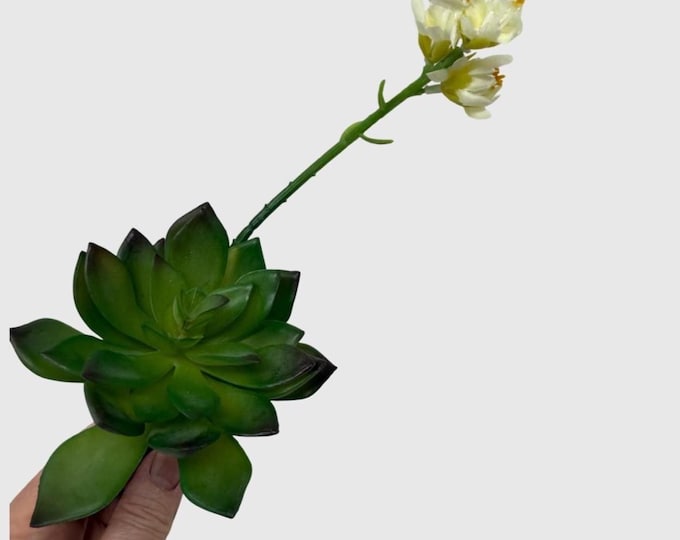 11" Artificial Echeveria Succulent Stem with Flower, Faux Succulent