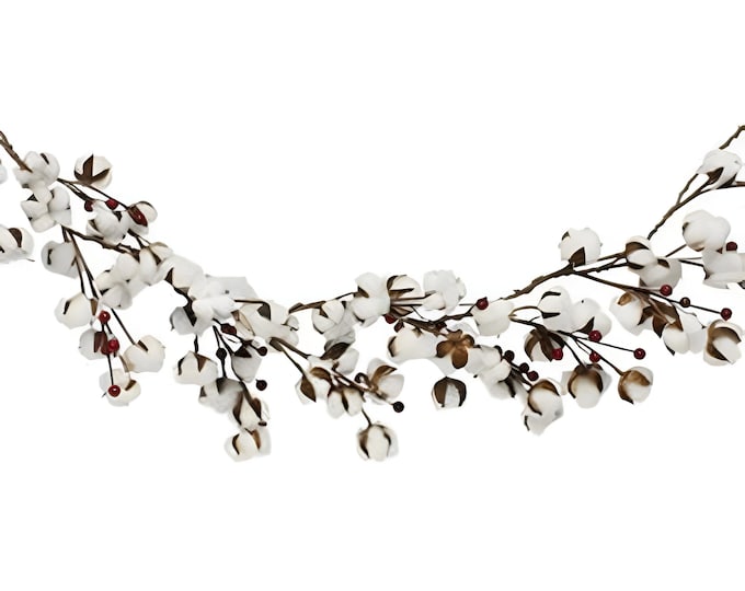 6 FT-Cotton & Red Berry Garland-Rustic Farmhouse Garland-DIY Floral Supply for Mantel/Stairs Home Decor-Floral Supply