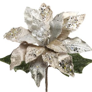 29&quot; Christmas Stems, Faux Beaded Poinsettia on Stem - Champagne/Platinum