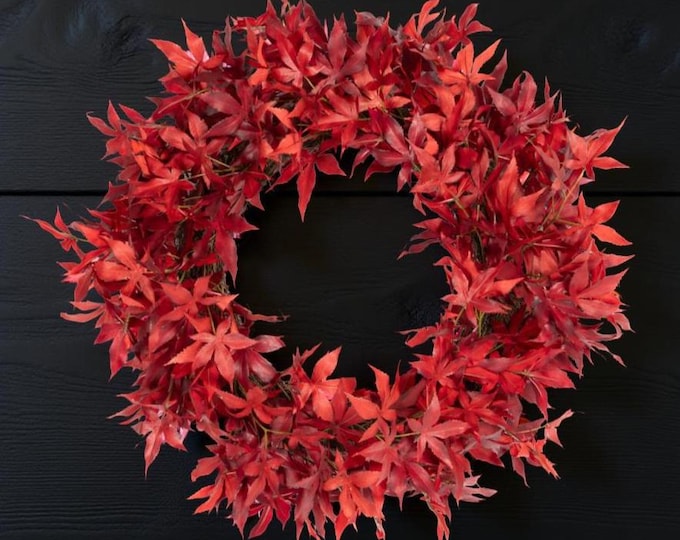 Japanese Maple Leaf Wreath, Fall Front Door Wreath, Autumn Wreath for Mantel, Door or Wall-26"