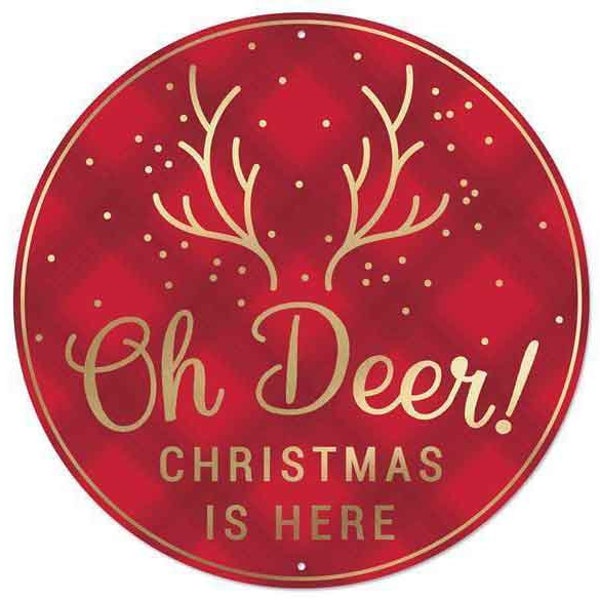 12" Oh Deer Christmas is Here Sign for Wreath-Christmas Deer Sign-Metal Sign-Wreath Decor-Wreath Attachment-Wreath Supply-Floral Supply