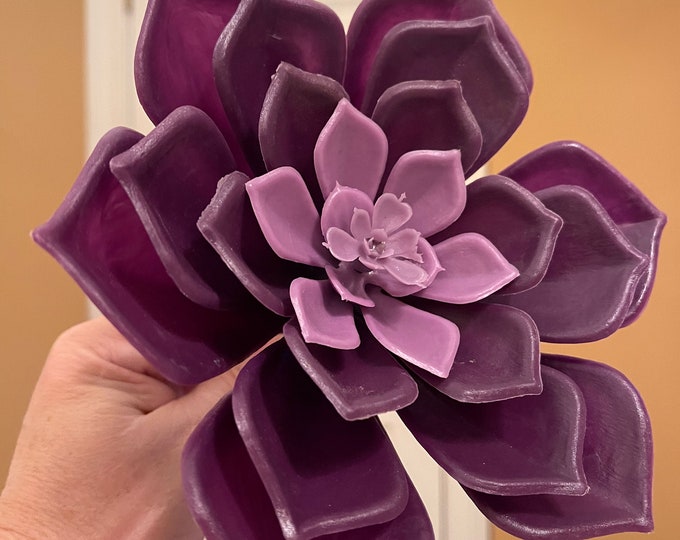 7" Faux UV Outdoor Purple Echeveria Succulent, Large Succulent Flower