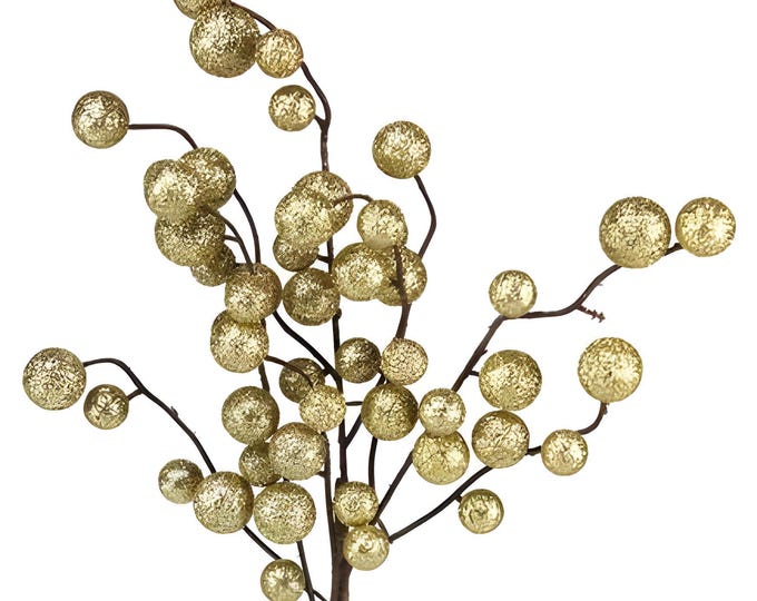 17" Christmas Mixed Berry Glitter Ball Pick, Berry Spray, Shimmery Sparkly Weather Resistant Berries,  DIY Wreath Floral Supply