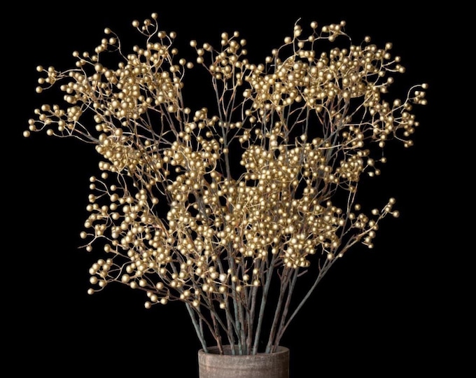 35" Gilded Gold Berry Christmas Branch Stems