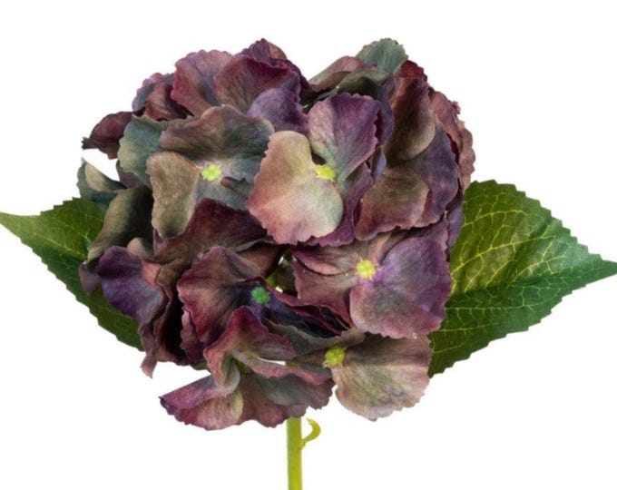 14" Antique Burgundy Hydrangea Flower on Stem, Real Touch Flowers, Artificial Flower, Vase Filler, Floral Supply