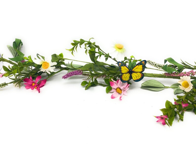 5 FT Artificial Spring Garland w/ Butterflies, Daisies, Heather-Floral Garland-DIY Floral Supply for Wreath, Mantle, Stairs, Entryway, Table image 4