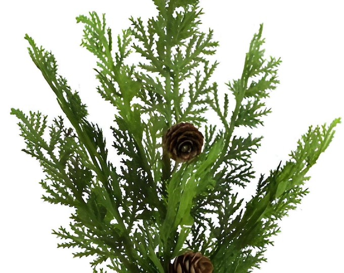 17.5" Faux Cedar Stems with Pinecone Accents, Christmas Stems, Winter Greenery Spray