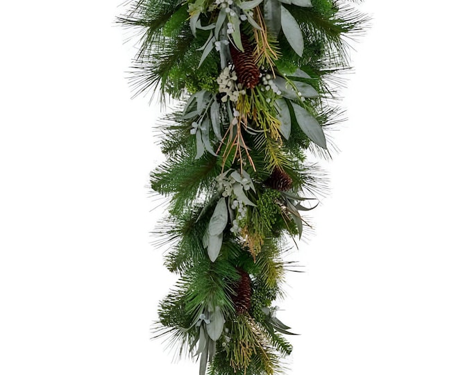 Rustic Pine Christmas Swag with Cedar Pinecone and Twig Accents, Winter Swag - 34"