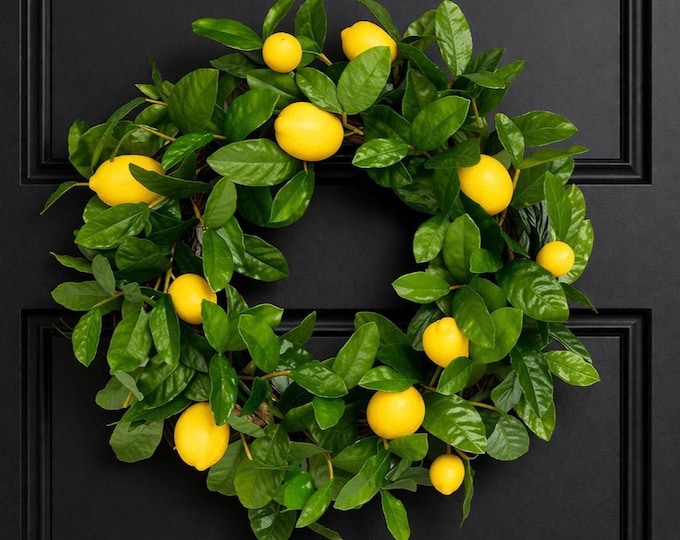 Lemon Wreath for Front Door, Summer Citrus Decor - 24"