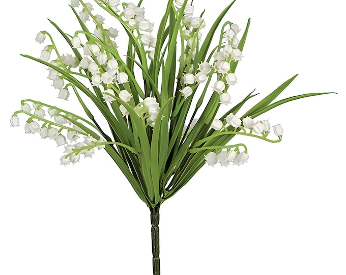 12" Faux Lily of the Valley Bush on Stem, Artificial Flowers, Vase or Planter Filler, Floral Supply