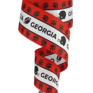 2.5" x 10 YDS Wired Georgia Bulldog Inspired Football Ribbon, Red Black White UGA University of Georgia College Ribbon Wreath Making Supply