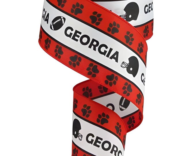 2.5" x 10 YDS Wired Georgia Bulldog Inspired Football Ribbon, Red Black White UGA University of Georgia College Ribbon Wreath Making Supply