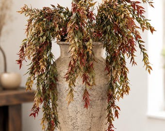 34" Faux Fall Hanging Bush - Autumn Velvet Ash Cascading Greenery Draping Stem