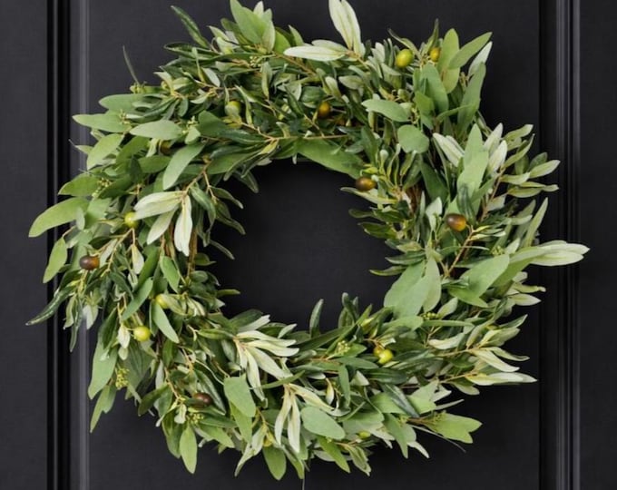 Eucalyptus Olive Wreath, Front Door Decor, Kitchen Wall Accent, Modern Farmhouse - 24"
