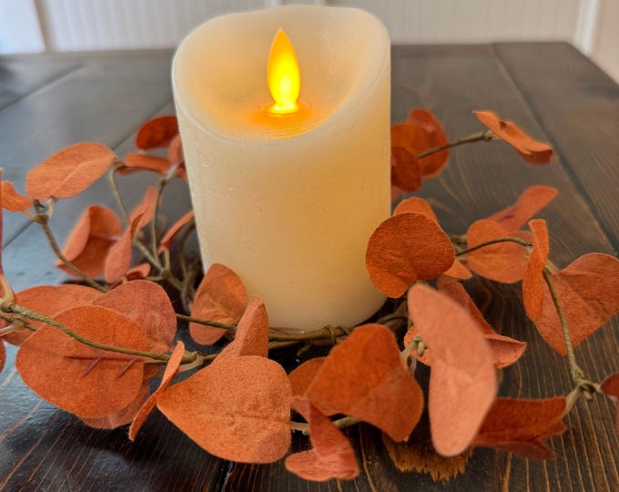 Fall Eucalyptus Candle Ring Wreath – Autumn Centerpiece for Pillar Candles, Thanksgiving Table Decor