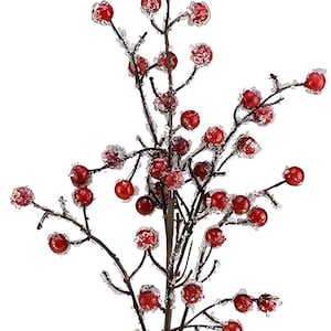 21&quot; Faux Christmas Iced Berry Spray on Stem, Christmas Vase Filler, DIY Wreath Floral Supply