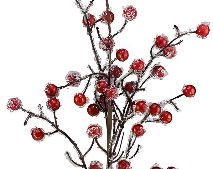 21" Faux Christmas Iced Berry Spray on Stem, Christmas Vase Filler, DIY Wreath Floral Supply