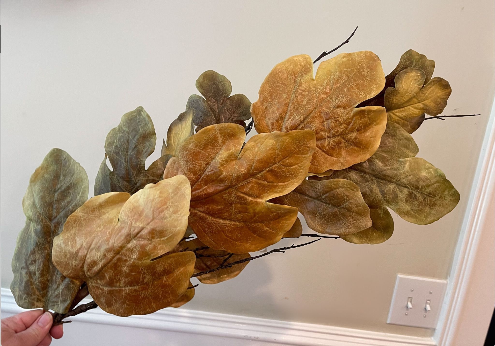 Fall mason jar decor with artificial maple leaves bush