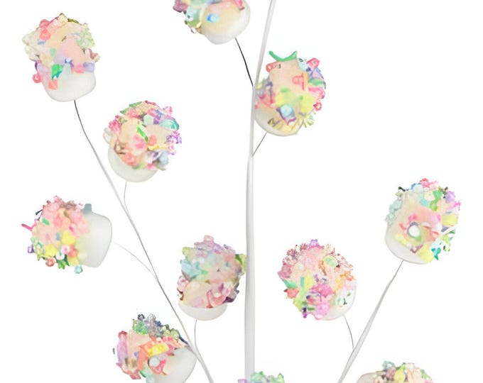 29" Marshmallow and Sprinkles Christmas Spray with Candy Cane Stripe Stem