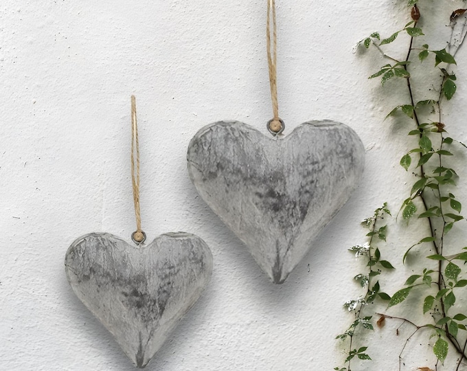 Rustic Metal Heart Ornament with Jute Hanger, Valentines Heart, Puffy Heart for Wreath or DIY Projects -CHOOSE SIZE