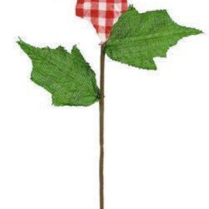 Gingham Check Christmas Poinsettia Flower w/ Buttons & Burlap Leaves-Farmhouse Style Christmas Decor-Holiday Home Decor-Spray/Pick image 2