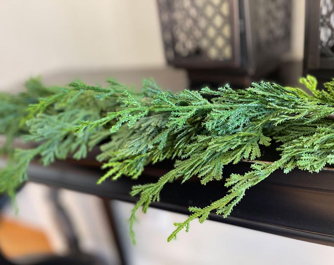50 Inch Real Touch Cypress Garland, Christmas Garland, Mantel Garland, Stairs Garland