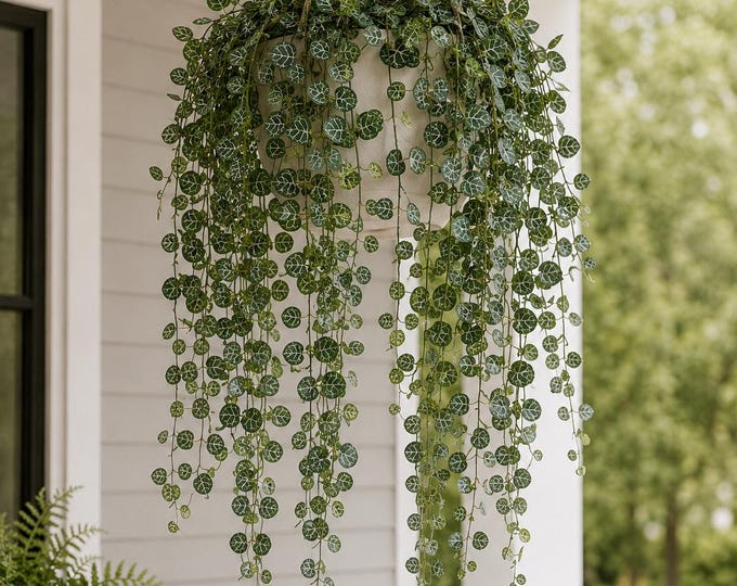 Faux Hanging Rosary Fig Bush, Artificial Cascading Greenery, Trailing Plant Decor - 31"