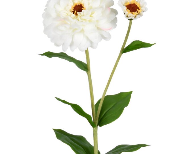 26" Faux White Zinnia Flower Stems, Realistic Artificial Flower for Floral Arrangements and Home Decor