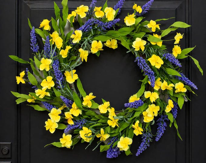 Lavender Wildflower Wreath, Summer Front Door Decor, Bright Colorful Floral Wreath - 24"