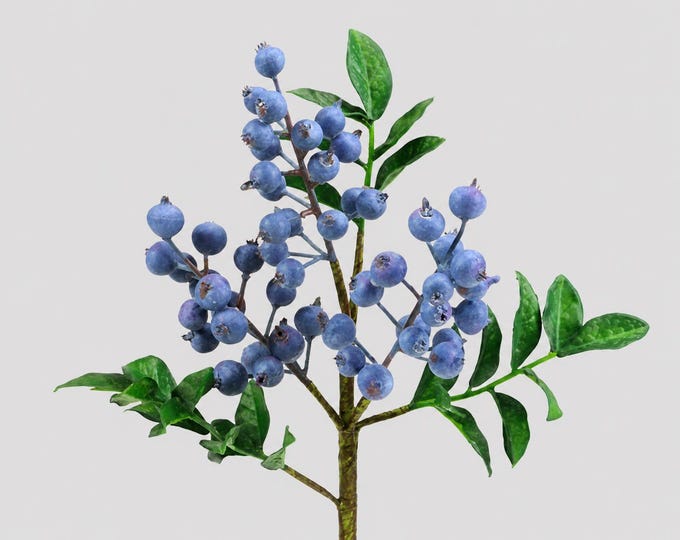 14" Artificial Blueberry Stem Light Blue