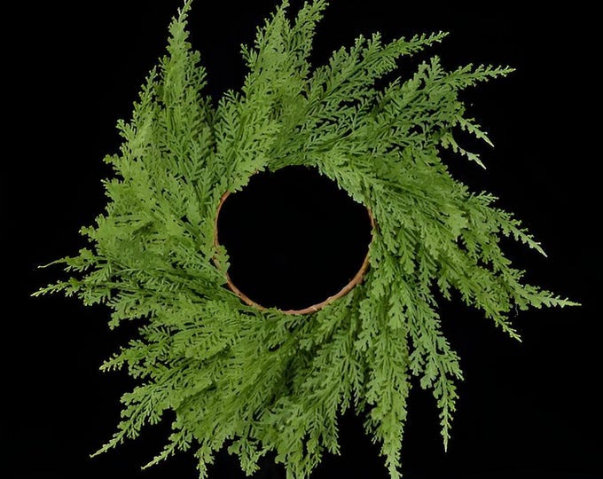 Cedar Candle Ring Wreath, Rustic Greenery Mini Wreath, Winter Candle Ring for Holiday Table, Mantel, or Farmhouse Decor