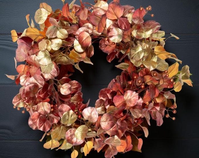 Fall Metallic Antique Ombre Leaves Wreath Pink and Gold - 23"