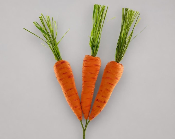 Raffia Easter Carrot Bundle, Faux Carrots, Spring Vase Filler - 16"