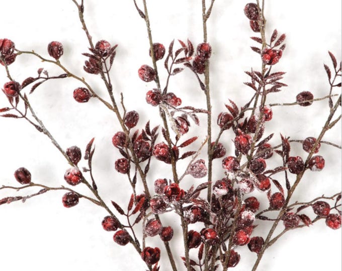 Red Iced Blossom Bush Christmas Stems