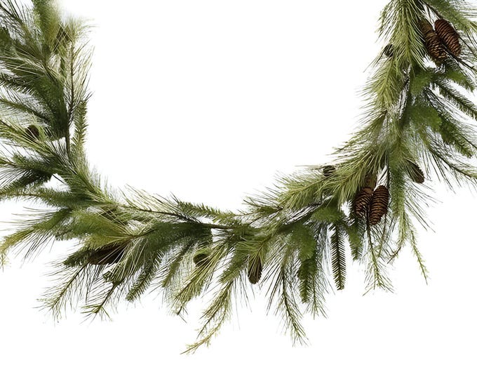 Christmas Pine Garland w/ Pinecones, Artificial Georgia Pine for Mantel Stairs, Wreath, Christmas Decor, DIY Floral Supply-6 FT