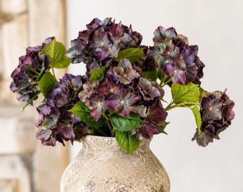 Fall Flowers - Real Touch Antique Burgundy Hydrangea - 14"
