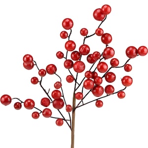 17&quot; Christmas Stems, Shiny Red Weather Resistant Berries, Christmas Vase Filler, Winter Berry Stems