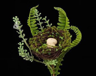 12" Angel Vine Bird Nest Floral Pick with Eggs and Fern Accents, Spring Greenery
