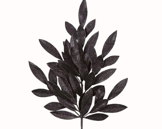 23" Black Glittered Bay Leaf Spray, Halloween Stems, Halloween Spray, Elegant Halloween Decor, DIY Floral Supply