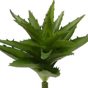May include: A green artificial succulent plant with spiky leaves. The plant is in a pot and is ready to be displayed in a home or office.