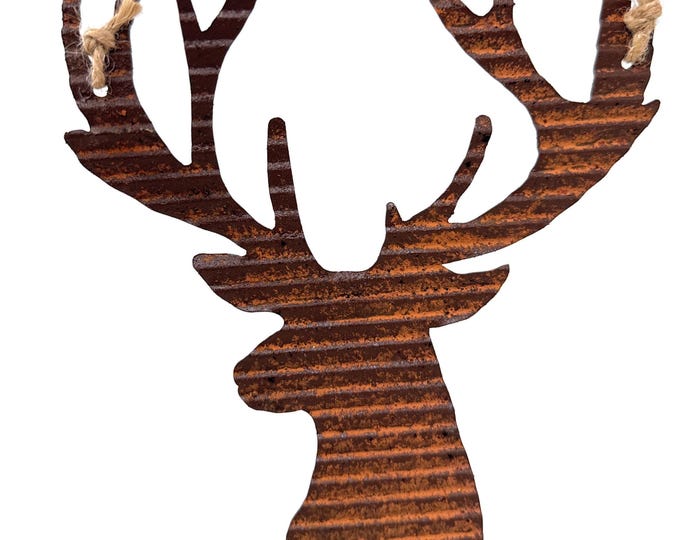 7.5" Rustic Deer Head Hanging Sign, Christmas Sign, Wreath Attachment, Christmas Tree Ornament