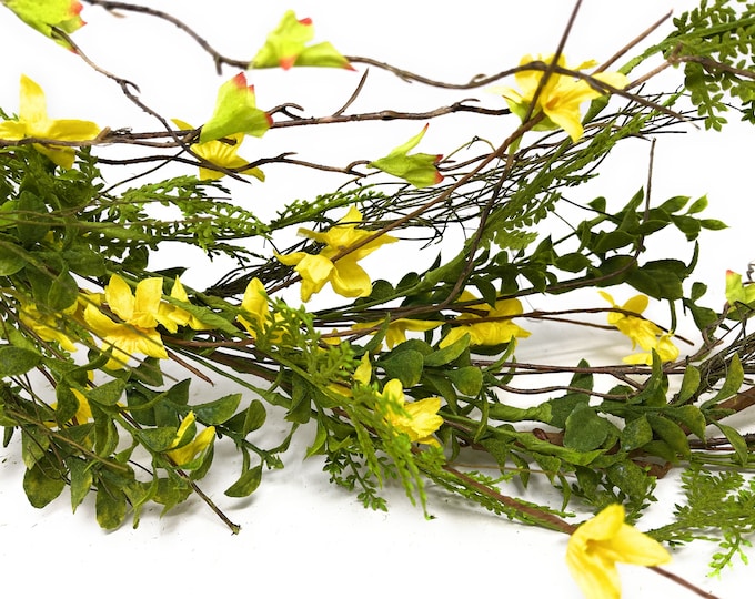 Spring Garland, Forsythia Garland, Summer Garland, Garland for Mantel, Table Centerpiece, Greenery Garland with Flowers