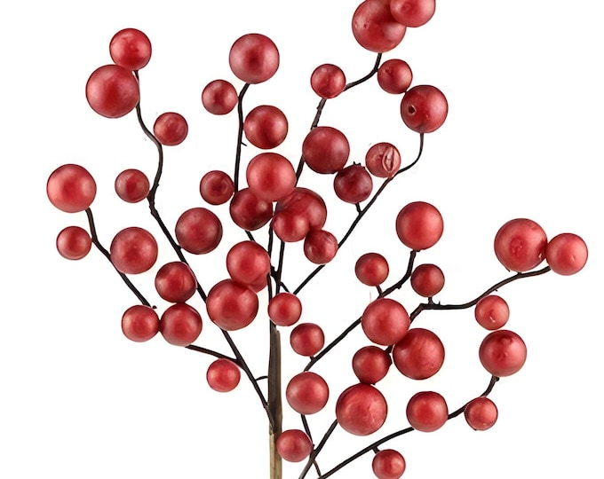 17" Christmas Stems, Matte Red Weather Resistant Berries, Christmas Decor, Wreath Floral Supply