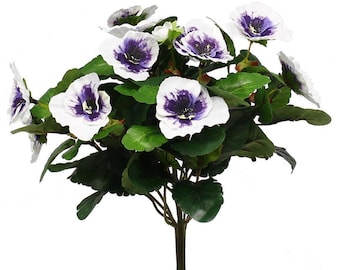 10" Artificial Pansy Bush - White & Purple