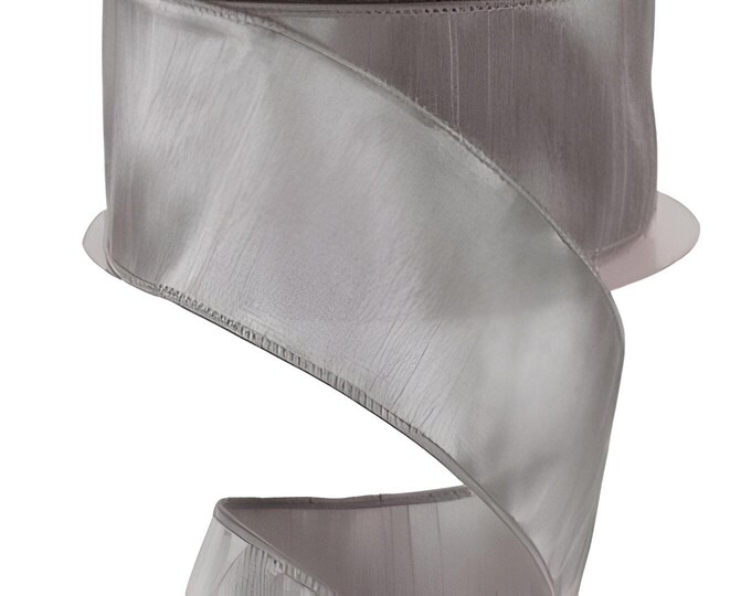 25 Yards Silver Gray Dupioni Faux Silk Ribbon, Wired Christmas Ribbon for Wreaths Bows Gift Packaging-2.5" Wide