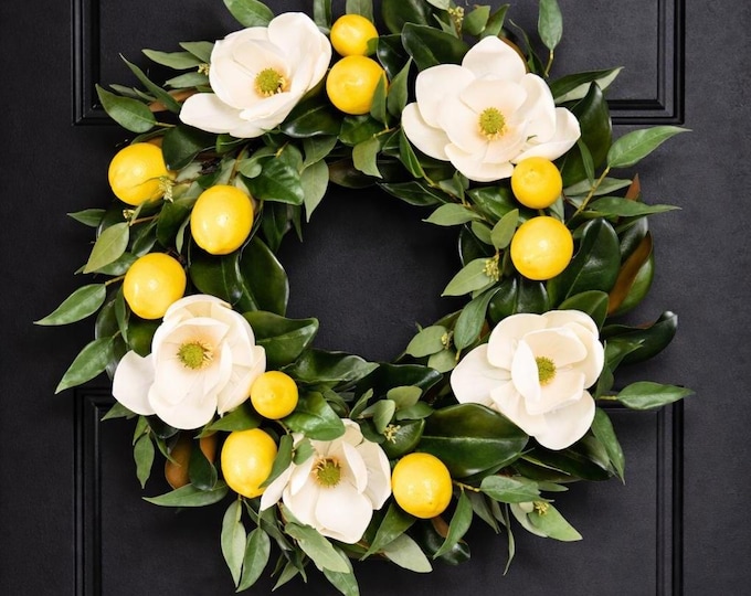 Magnolia Lemon Wreath, Front Door Summer Decor - 24"
