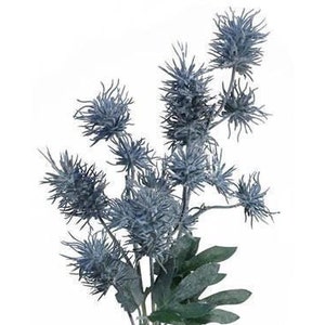 29" Faux Flocked Thistle Spray on Stem in Smoked Blue, Artificial Flower, Vase Filler, Floral Supply